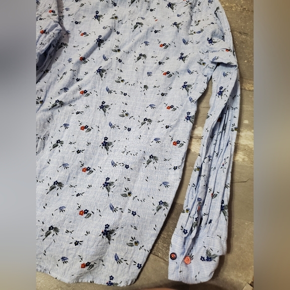 NZA New Zealand Auckland Plaid Floral Button Down Shirt. Blue, White. Men L. - Picture 7 of 11